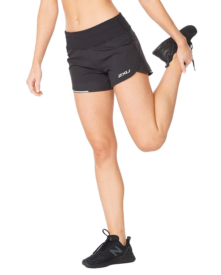 2XU WR6534B Aero 2 in 1 4 Inch Women's Running Shorts (Black/Silver)