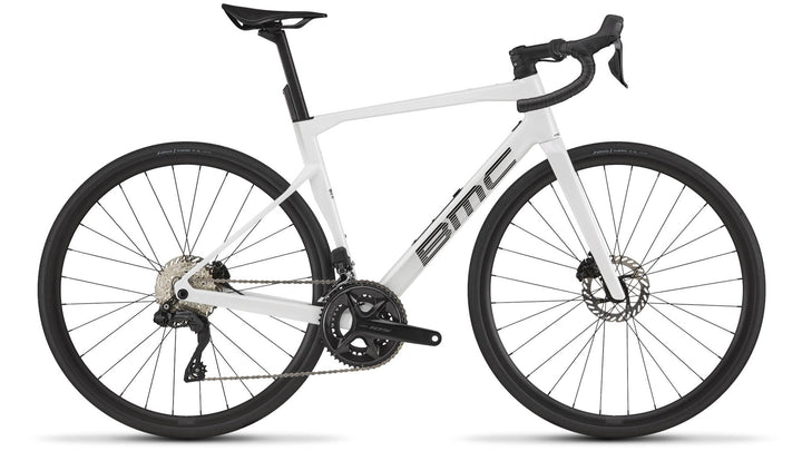 BMC Roadmachine 2 Gen 3 Metallic White endurance bike, front-right studio shot
