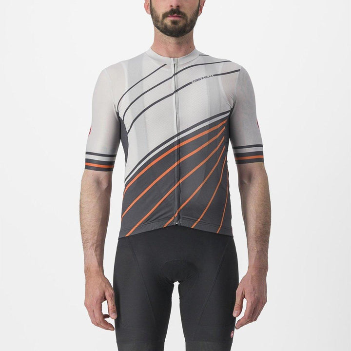 Castelli Speed Strada Men's Cycling Jersey (Moon Gray/Dark Gray Scarlet IB) - BUMSONTHESADDLE