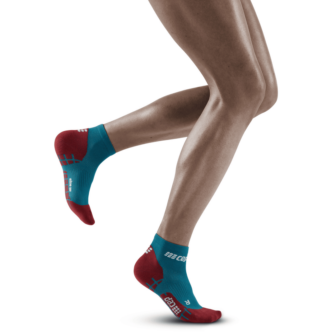 CEP Ultralight Low Cut Compression Women's Cycling Socks (Petrol/Dark Red) - BUMSONTHESADDLE