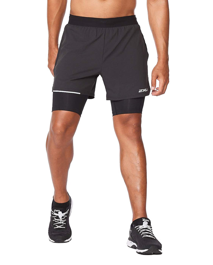 2XU MR6535B Aero 2 in 1 5 Inch Men's Running Shorts (Black/Silver)