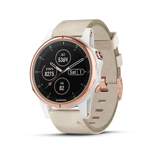 [Open Box] Garmin Fenix 5S Plus (Sapphire-Rose / Leather White Band)