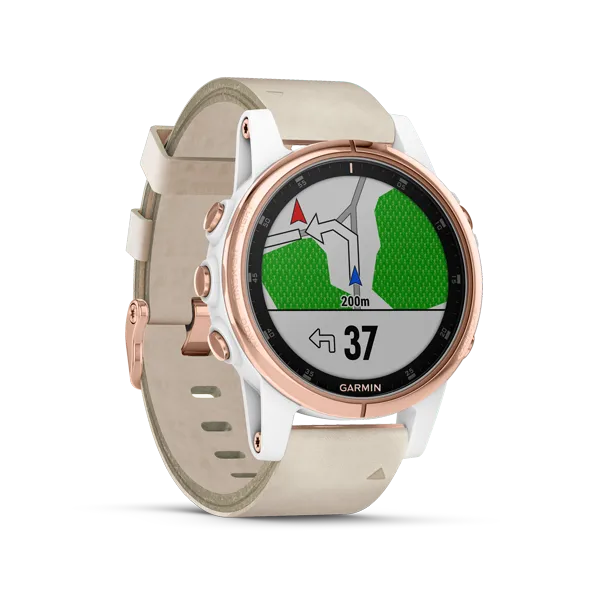 [Open Box] Garmin Fēnix 5S Plus (Sapphire/Rose W/ Leather White Band)