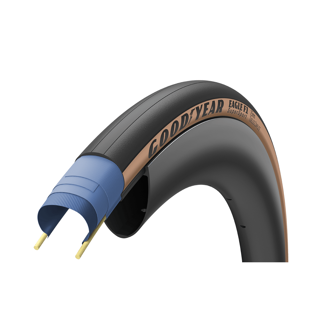 Goodyear Eagle F1 Supersport 700x25c tubeless folding road tire with brown sidewall - view 1