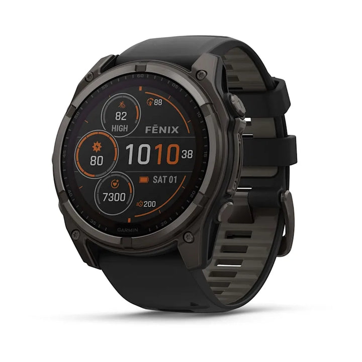 Garmin Fenix 8 Solar Edition Smart Watch (Carbon Grey DLC Titanium w/ Black/Pebble Grey Silicone Band)