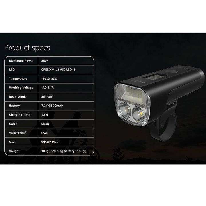 Magicshine ALLTY2000 Rechargeable Front Light (Black) - BUMSONTHESADDLE