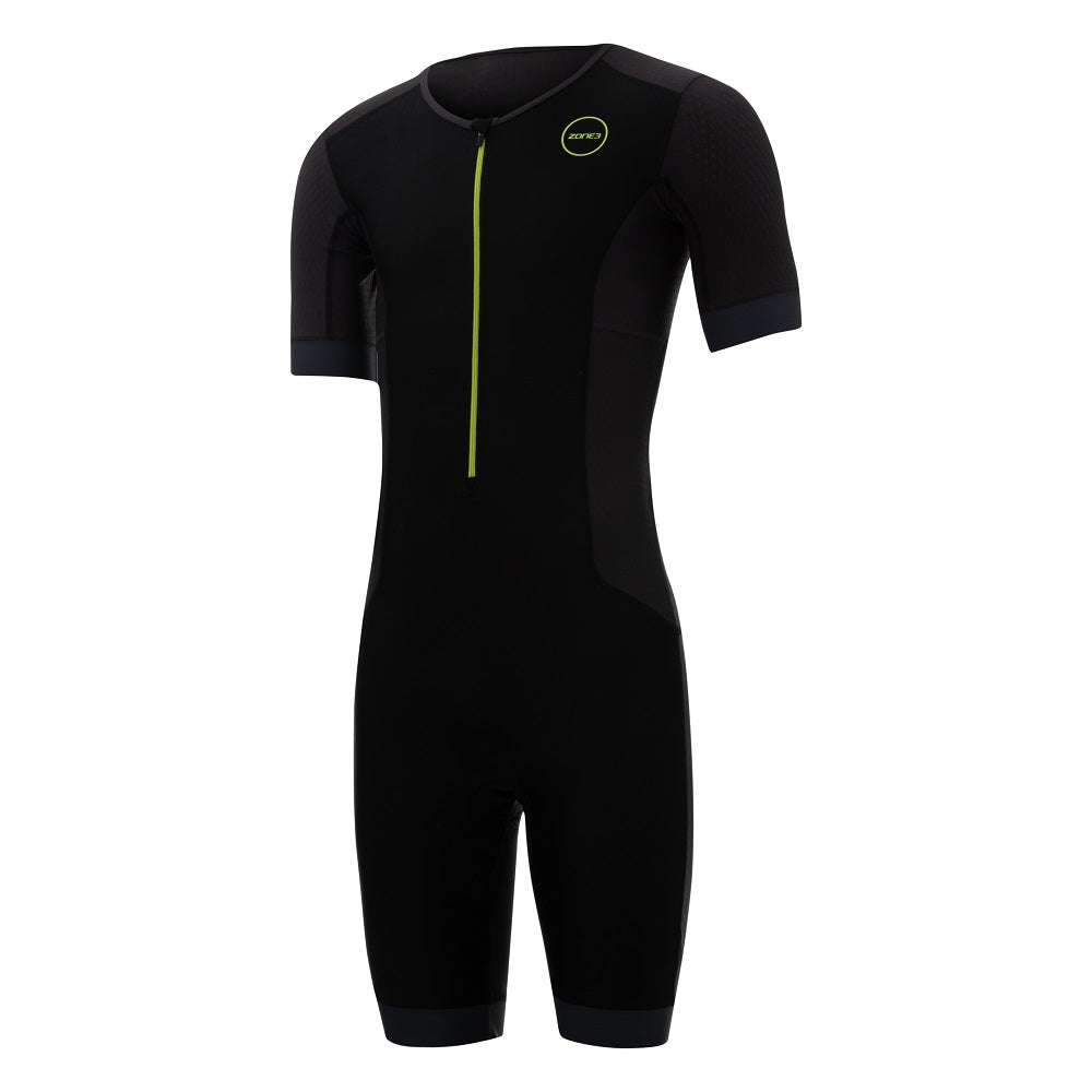 Zone 3 Aquaflo Plus Short Sleeve Men's Cycling Trisuit (Black/Grey/Neon green)