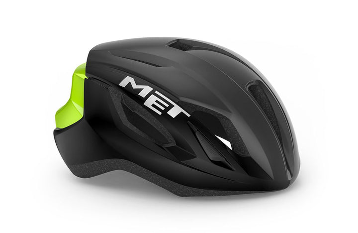 MET Strale Road Cycling Helmet (Black Fluo Yellow Reflective)