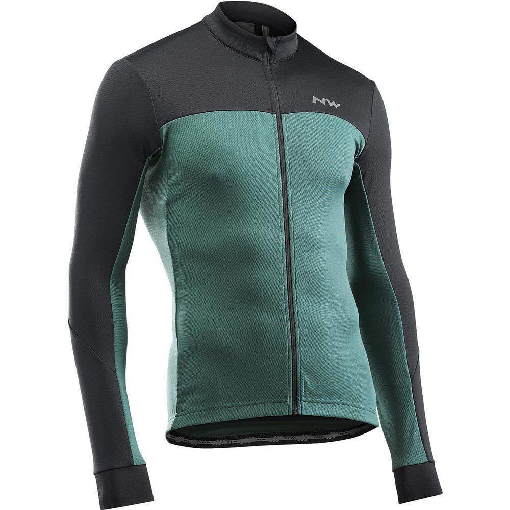 Northwave Force 2 Long Sleeve Men's Cycling Jersey (Black/Forest Green) - BUMSONTHESADDLE