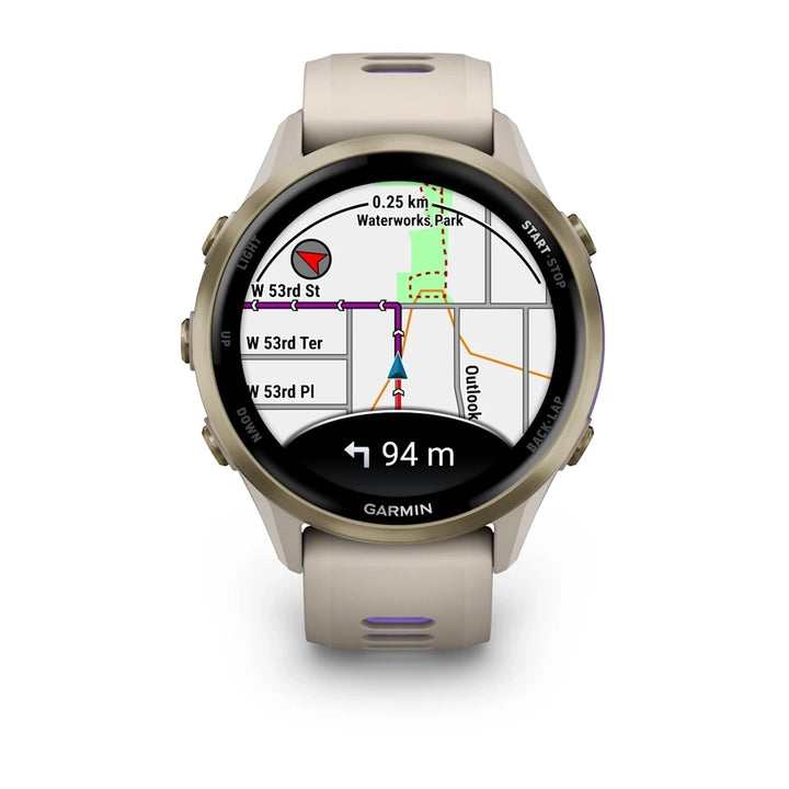 Garmin Forerunner 970 Smart Watch (Soft Gold Titanium/French Grey Case/French Grey/Translucent Indigo Band)