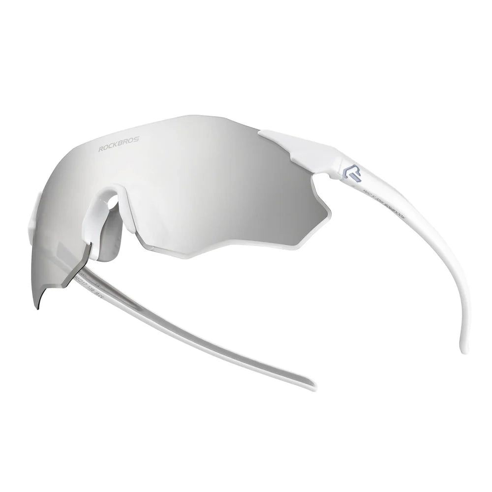 Rockbros Photochromic Windproof Sport Sunglasses (White/Silver)
