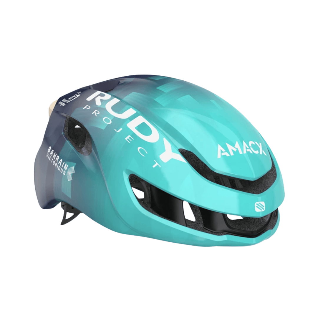 Rudy Project Nytron aero road cycling helmet, Team Bahrain Victorious Shiny, side view