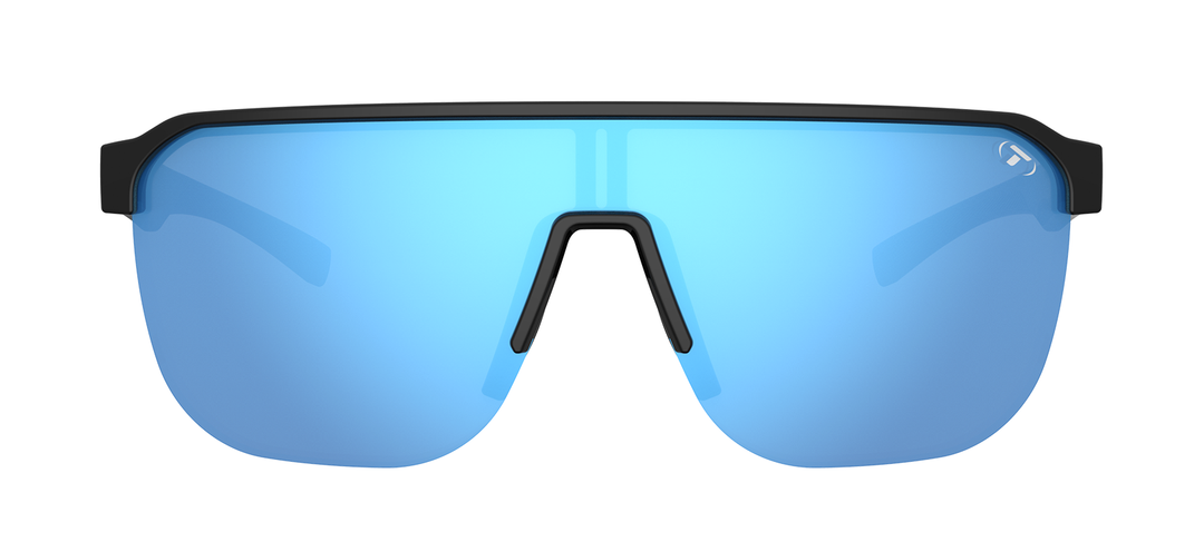 Tifosi Sanctum SL sunglasses, Gloss Black frame with Smoke Bright Blue Mirror lens - front view