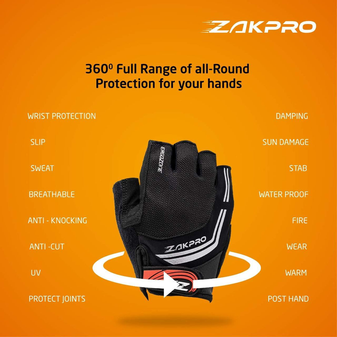 Zakpro Gel Series Unisex Cycling Gloves (Black) - BUMSONTHESADDLE