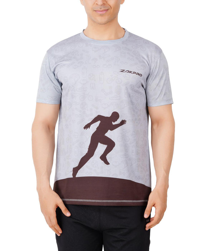 Zakpro Sports Men's Cycling T-Shirt (Grey Run) - BUMSONTHESADDLE