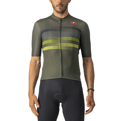 Castelli Endurance Pro Mens Cycling Jersey (Military Green/Blue/Sulphur)
