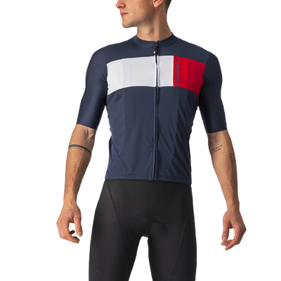 Castelli Prologo 7 Mens Cycling Jersey (Savile Blue/Silver Gray/Red)