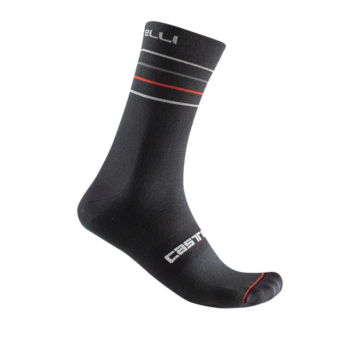 Castelli Endurance 15 Mens Cycling Socks (Black/Silver Gray-Red)