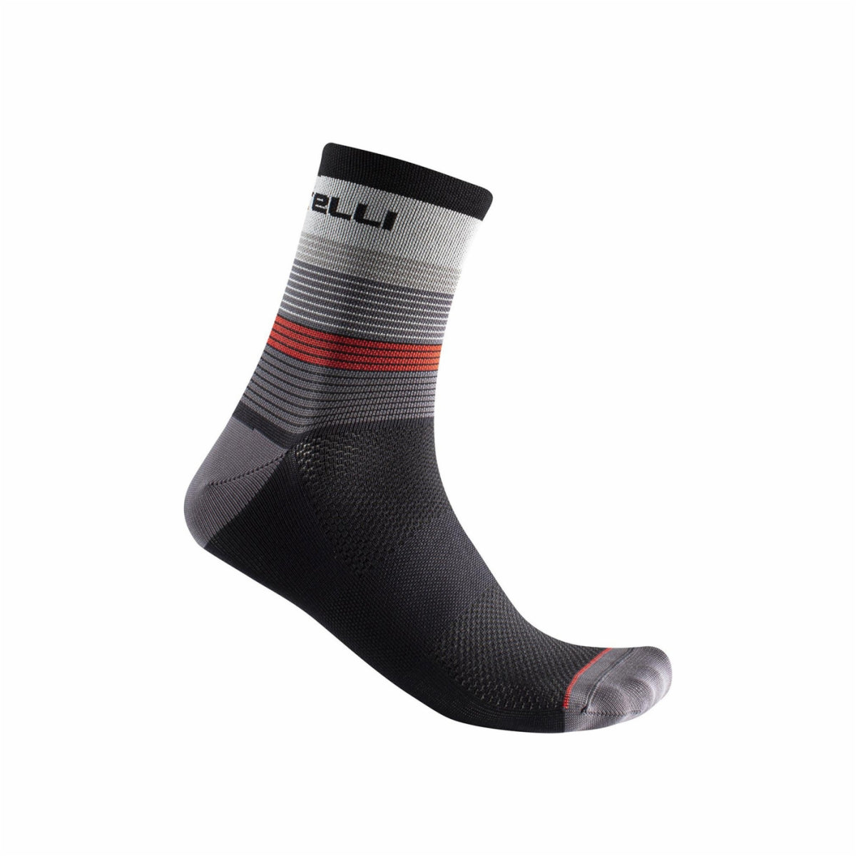 Castelli Scia 12 Mens Cycling Socks (Gray/Dark Gray-Red-Black)