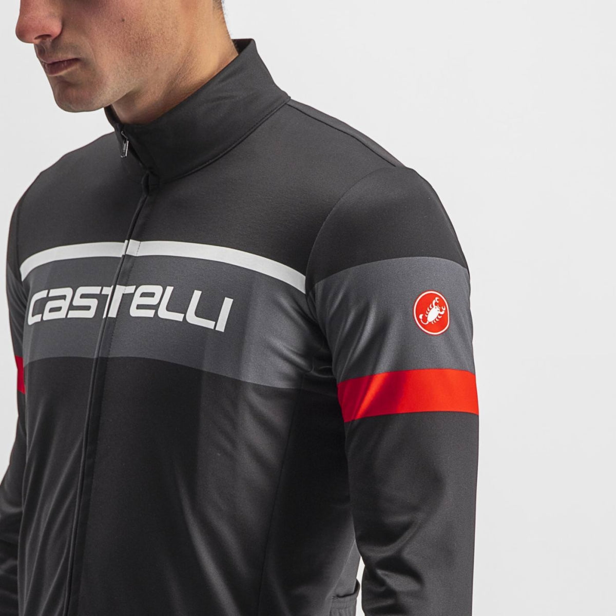 Castelli Passista Mens Cycling Jersey (Light Black/Dark Gray-Red)