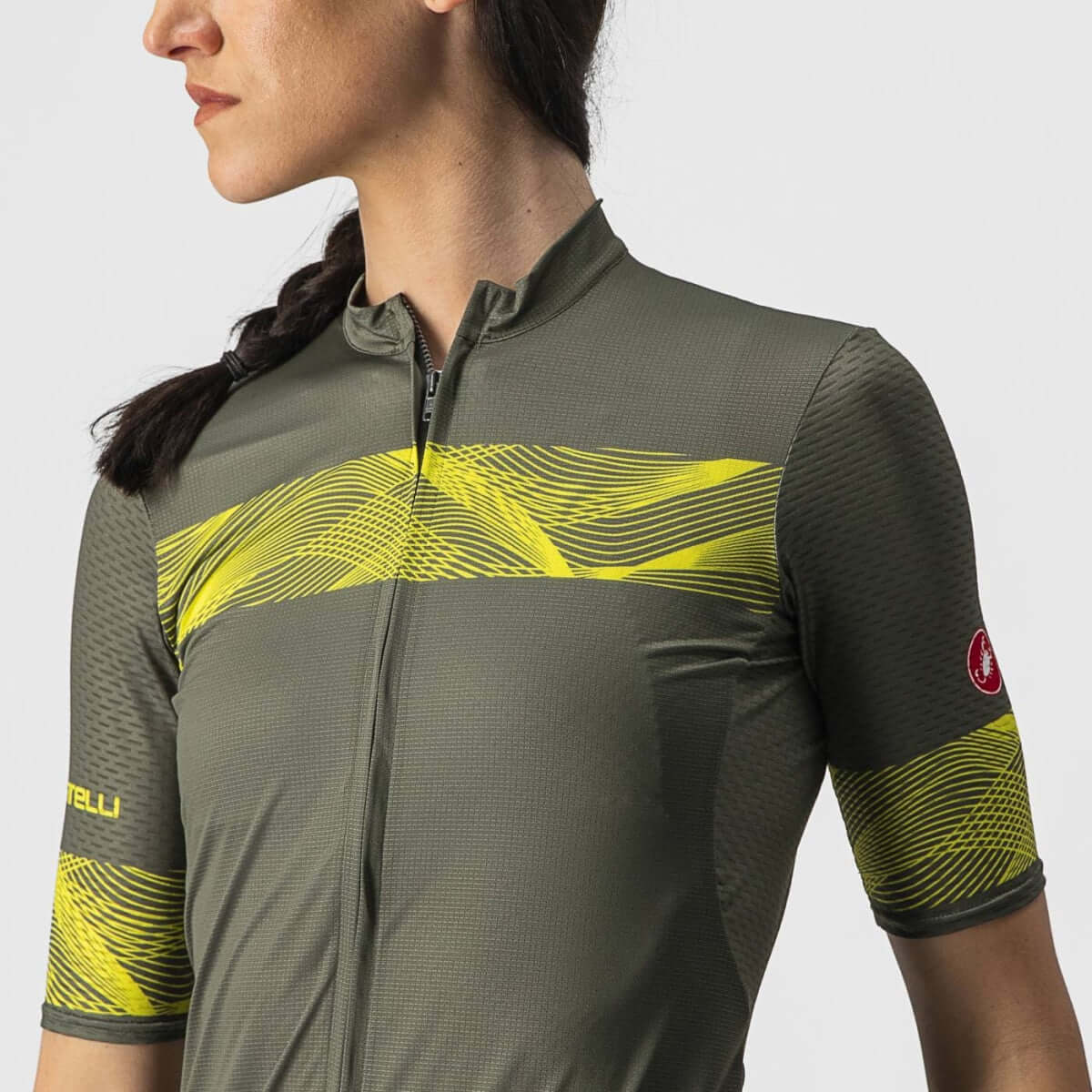 Castelli Fenice Womens Cycling Jersey (Military Green/Sulphur)