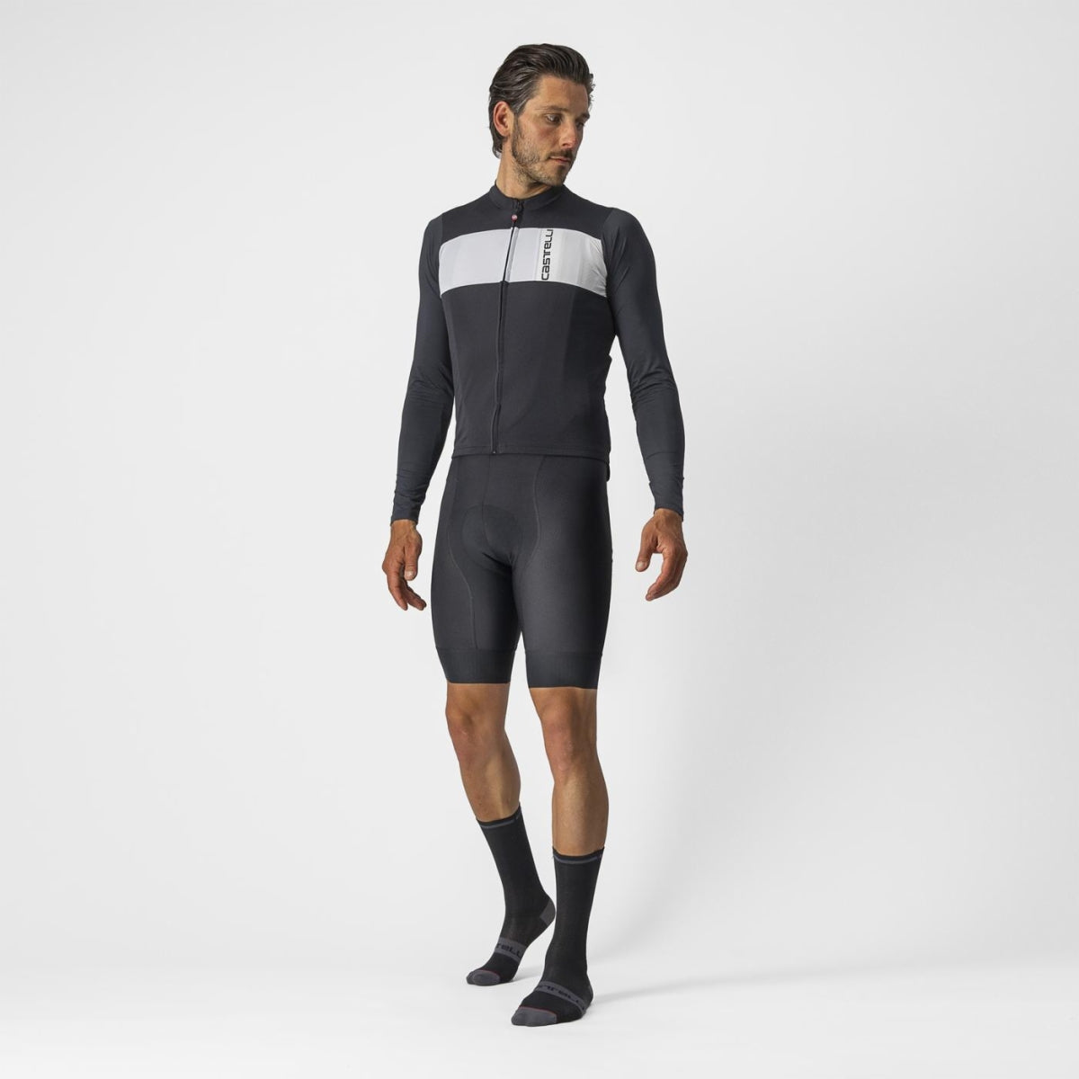 Castelli Prologo 7 Long Sleeve Mens Cycling Jersey (Light Black/Silver Gray/Ivory)
