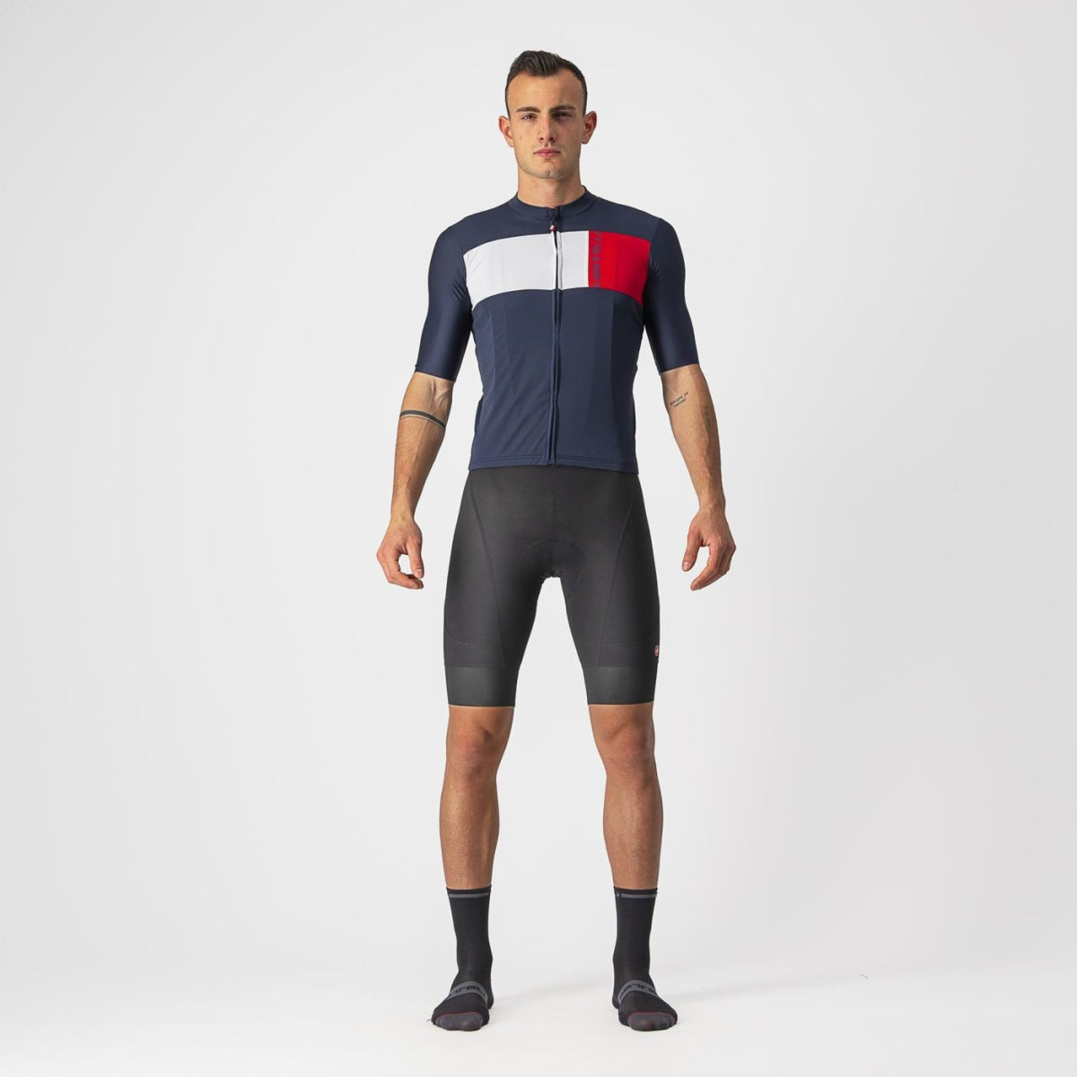 Castelli Prologo 7 Mens Cycling Jersey (Savile Blue/Silver Gray/Red)
