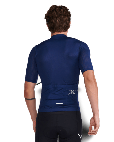 2XU Aero Mens Cycling Jersey (Medieval/White Reflective) - BUMSONTHESADDLE