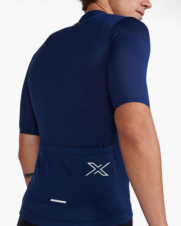 2XU Aero Mens Cycling Jersey (Medieval/White Reflective) - BUMSONTHESADDLE