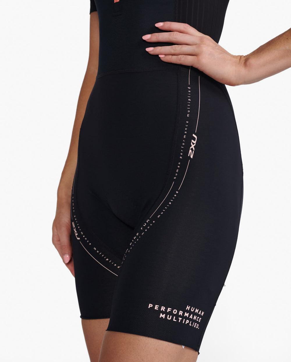 2XU Aero Sleeved Women Cycling Trisuit (Black/Hyper Coral) - BUMSONTHESADDLE