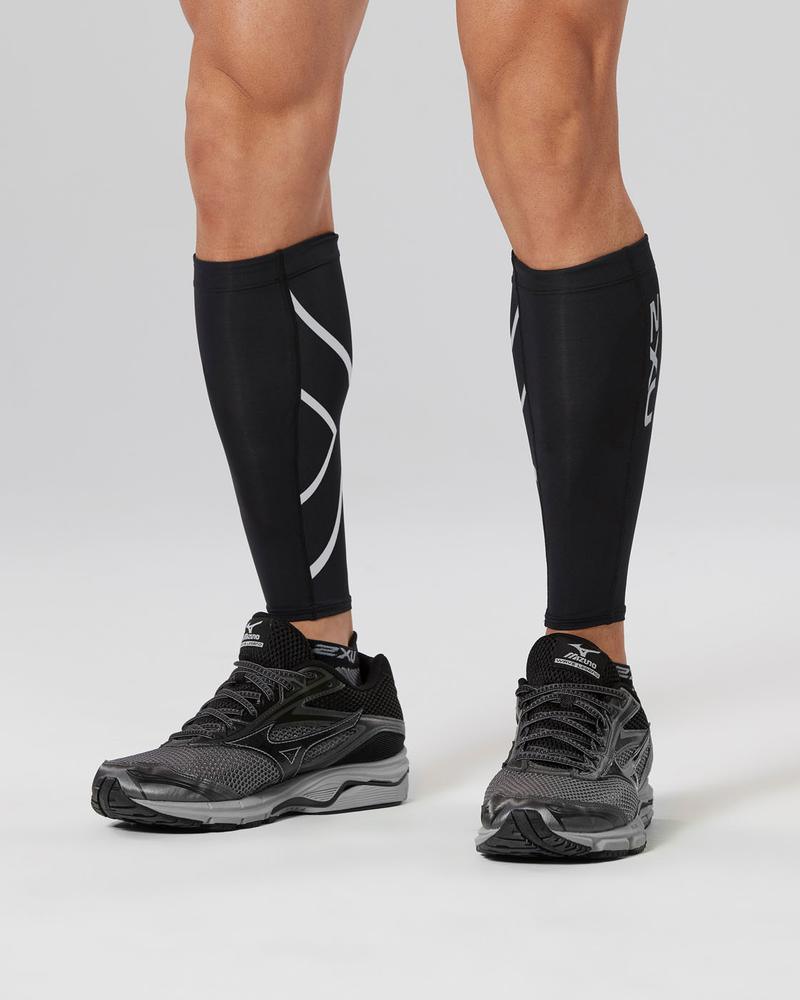 2XU Compression Calf Guard (Black/Black) - BUMSONTHESADDLE