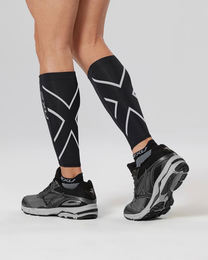 2XU Compression Calf Guard (Black/Black) - BUMSONTHESADDLE