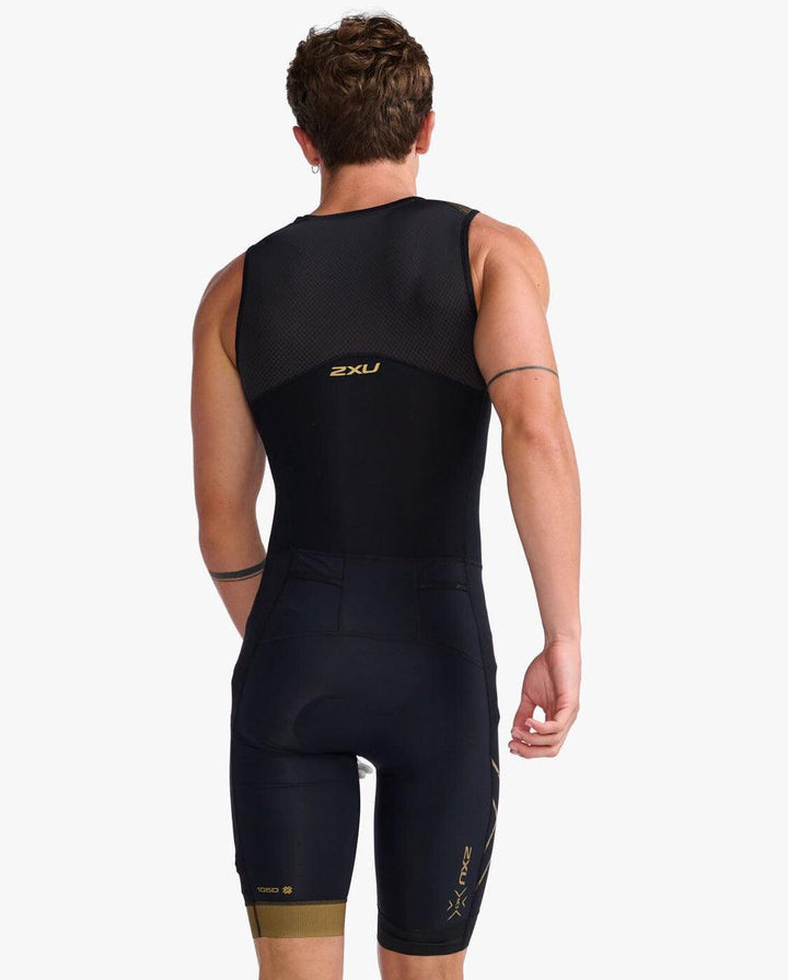 2XU Light Speed Front Zip Mens Cycling Trisuit (Black/Gold) - BUMSONTHESADDLE