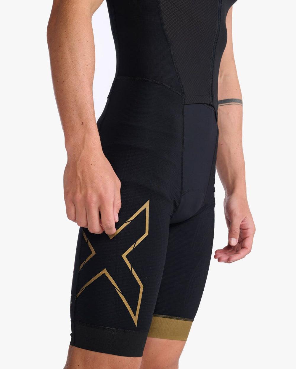 2XU Light Speed Front Zip Mens Cycling Trisuit (Black/Gold) - BUMSONTHESADDLE