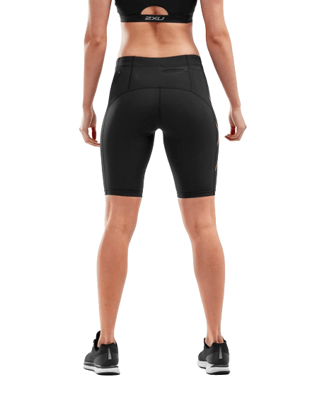 2XU MCS Run Womens Compression Shorts (Black/Gold Reflective) - BUMSONTHESADDLE