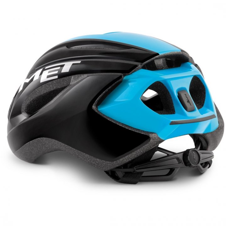 MET Strale CE Road Cycling Helmet (Black Cyan Panel/Glossy)