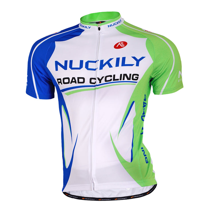 Nuckily MA003 Mens Cycling Jersey (White/Blue/Green)