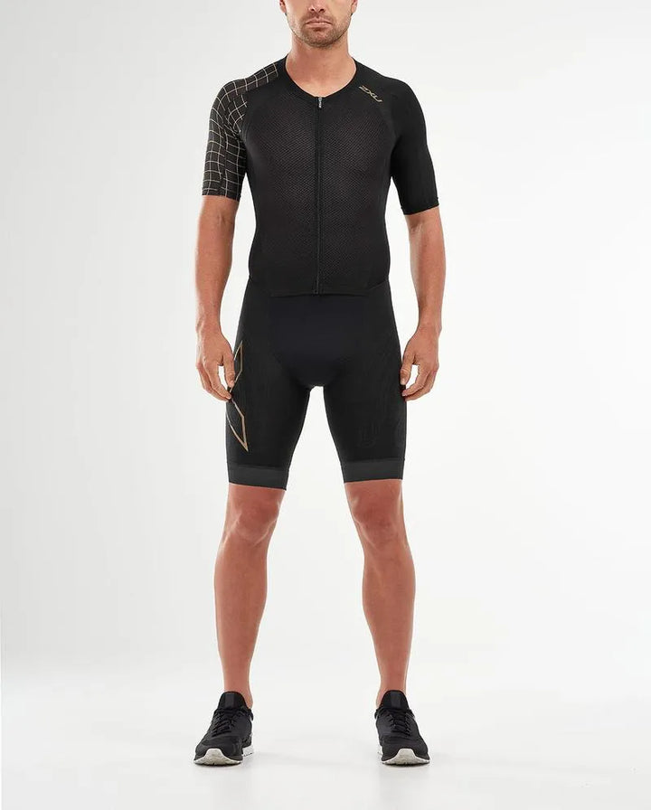 2XU MT5516D Full Zip Sleeved Men's Triathlon Suit (Black/Gold)