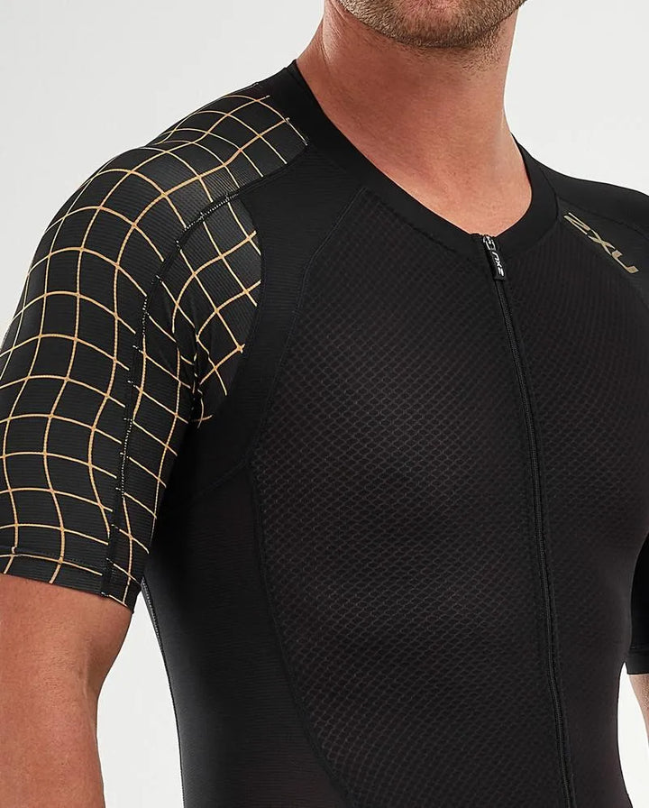 2XU MT5516D Full Zip Sleeved Men's Triathlon Suit (Black/Gold)