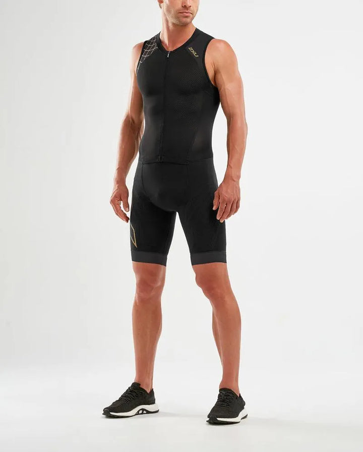 2XU Full Zip Sleeveless Men's Triathlon Suit (Black/Gold)