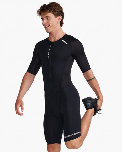 2XU Aero Sleeved Mens Cycling Trisuit (Black/White)