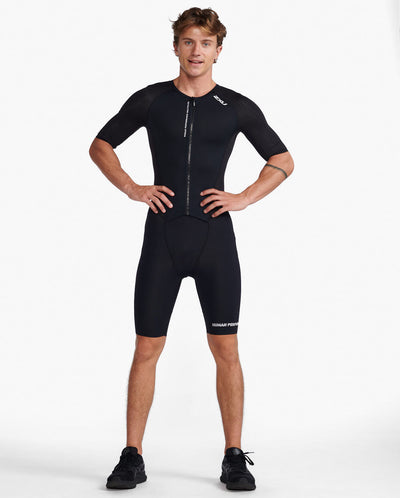 2XU Aero Sleeved Mens Cycling Trisuit (Black/White)