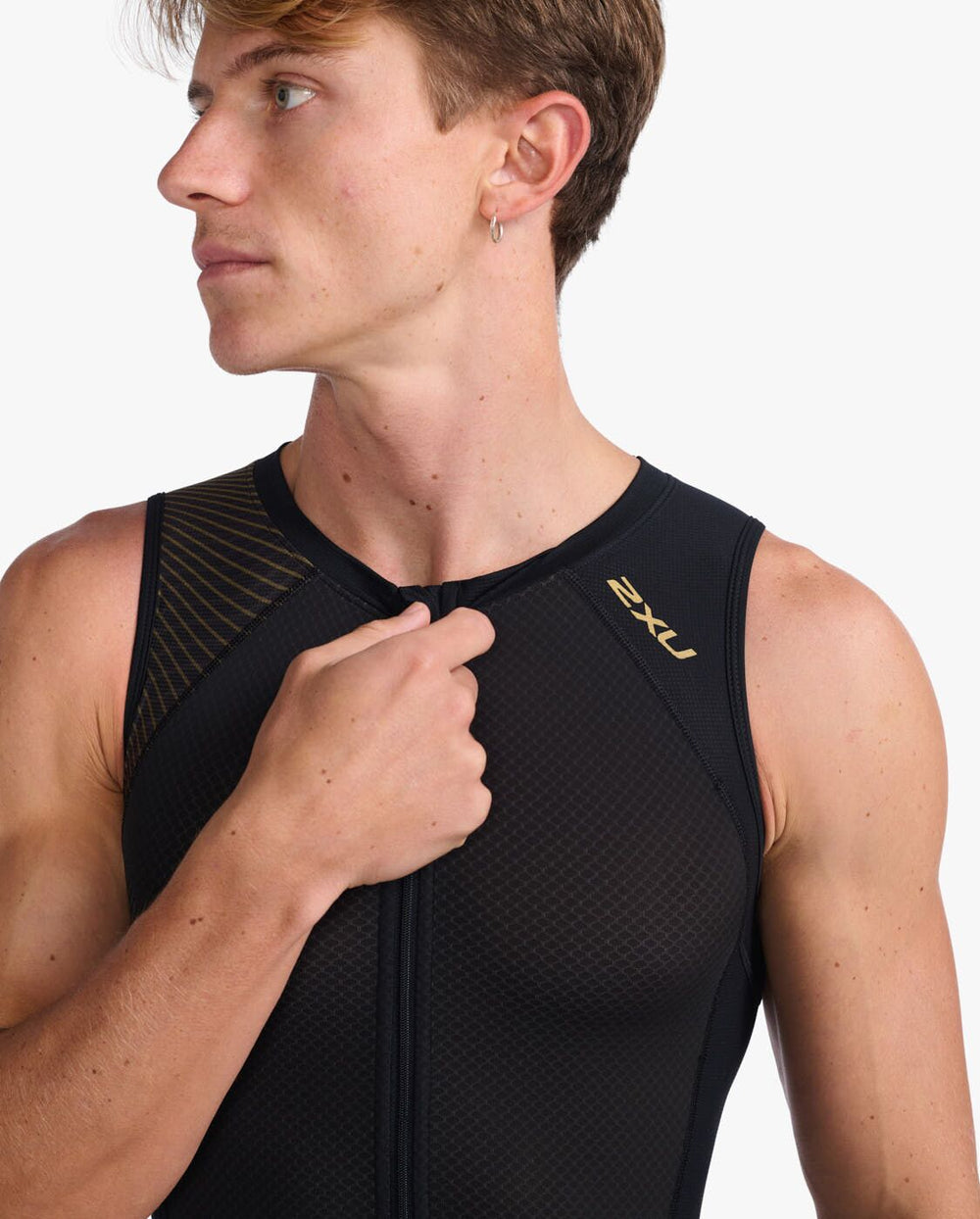 2XU Light Speed Front Zip Mens Cycling Trisuit (Black/Gold)