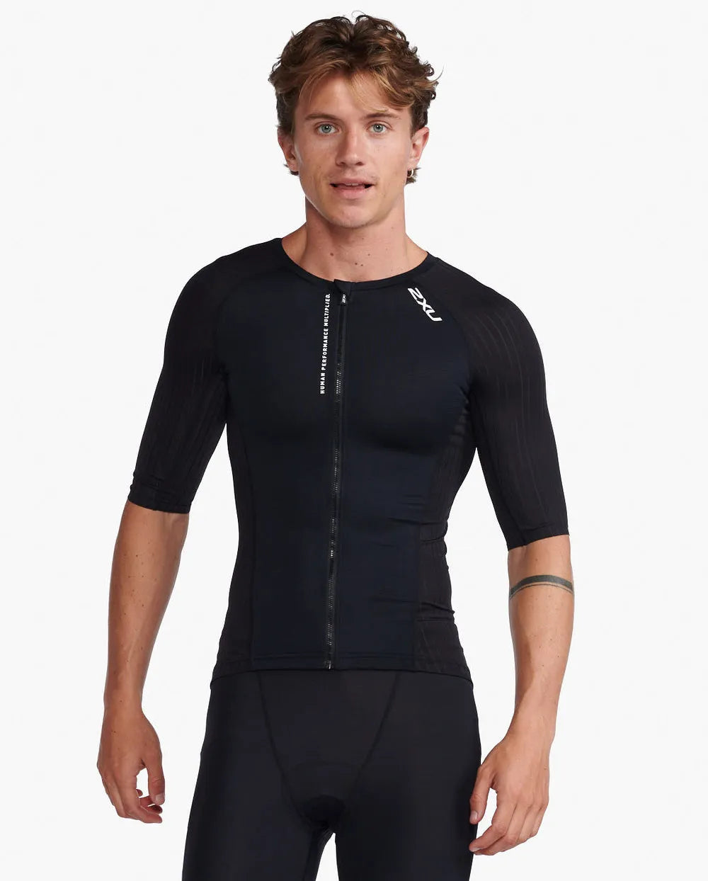 2XU MT6662A Aero Tri Sleeved Men's Triathlon Top (Black/White)