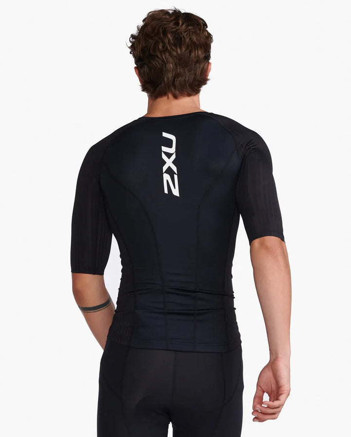 2XU MT6662A Aero Tri Sleeved Men's Triathlon Top (Black/White)