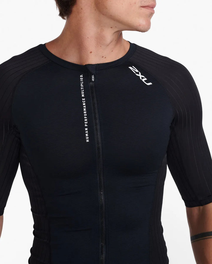 2XU MT6662A Aero Tri Sleeved Men's Triathlon Top (Black/White)