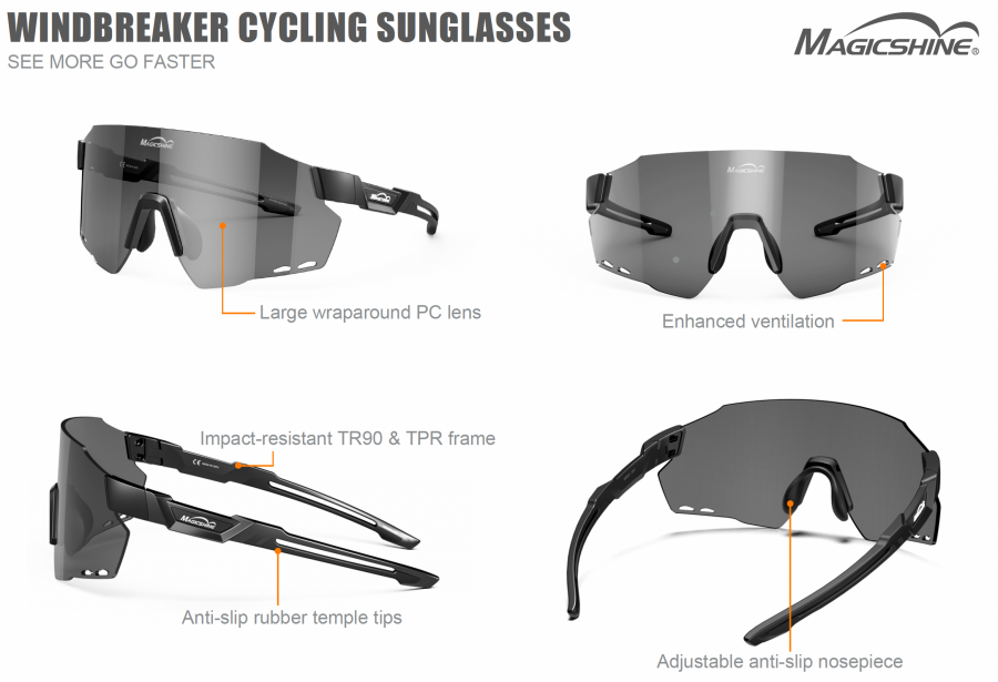 Magicshine Windbreaker Photochromatic Sport Sunglasses (Black)
