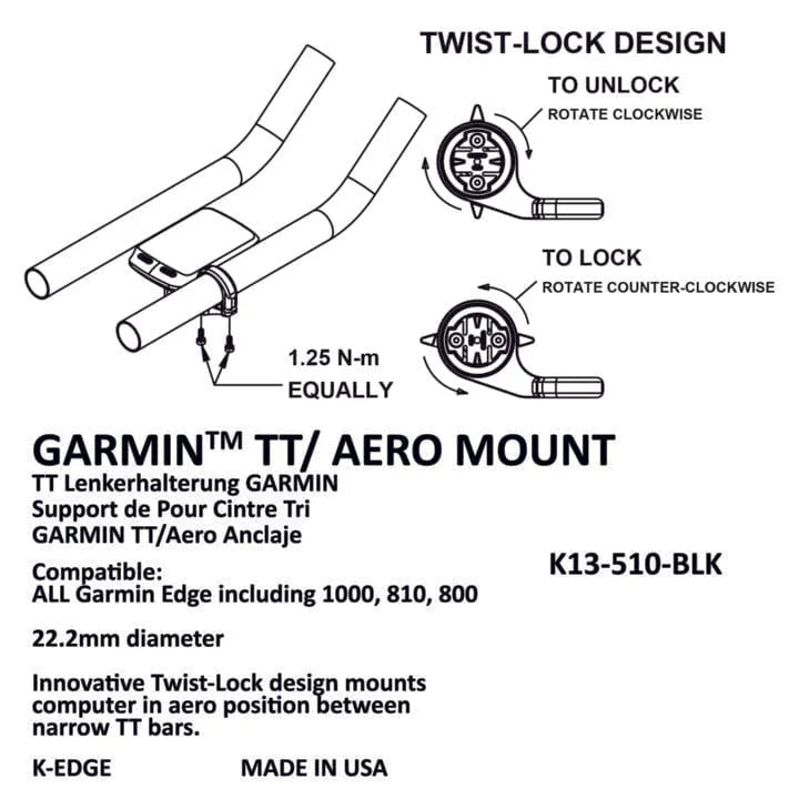 K-Edge Garmin 1/4 Turn Type Computers Mount (Black)