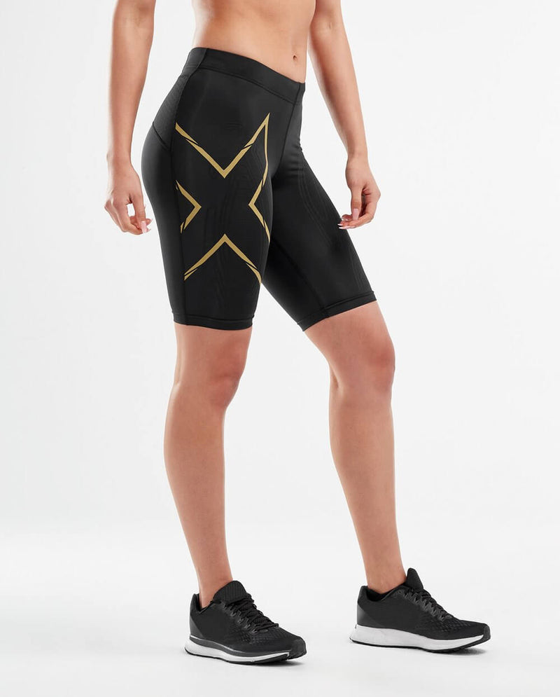 2XU MCS Run Womens Compression Shorts (Black/Gold Reflective)