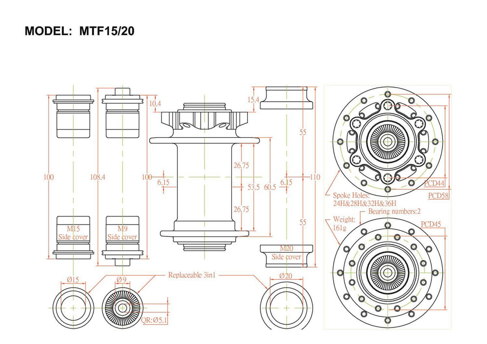 Bitex MTF15/20 Front Disc Hub (Silver)